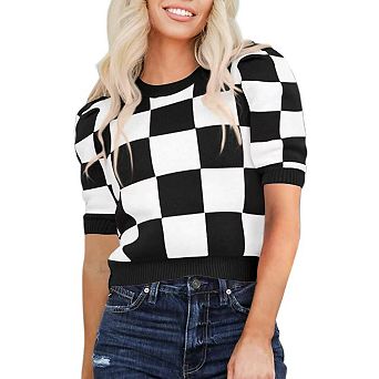 Women Round Neck Solid Color Slim Fit Soft Short Sleeve Knit Top