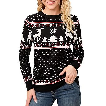 Women's Reindeer Christmas Sweater Crewneck Long Sleeve Soft Skin-Friendly