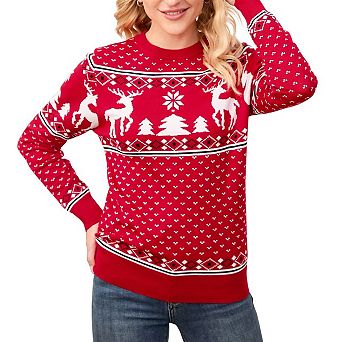 Women's Reindeer Christmas Sweater Crewneck Long Sleeve Soft Skin-Friendly