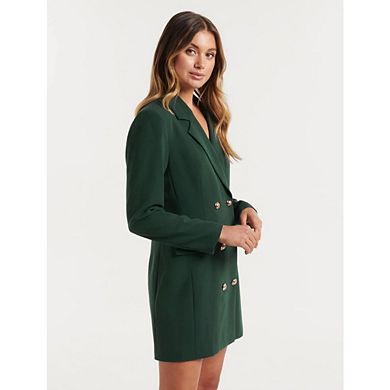 Women Blazer Set Solid Color Long Sleeve Notch Lapel Double Breasted Button Blazer Dress with Pocket