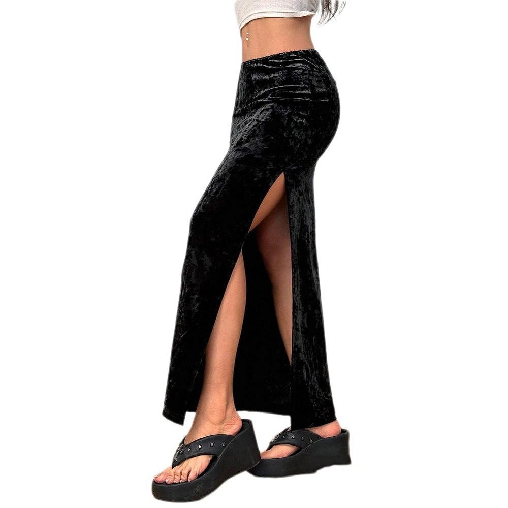 Womens High Waist Velet Midi Skirt Elastic Waist A Line Skirt with