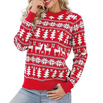 Women's Christmas Sweater Loose Fit Soft Crewneck Long Sleeve Comfortable
