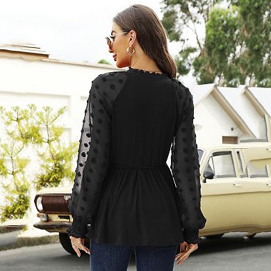 Women Chiffon Tops Casual Dressy Long Sleeve Tunic Shirts