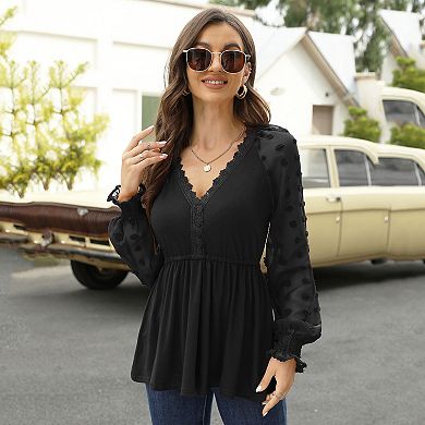 Women Chiffon Tops Casual Dressy Long Sleeve Tunic Shirts