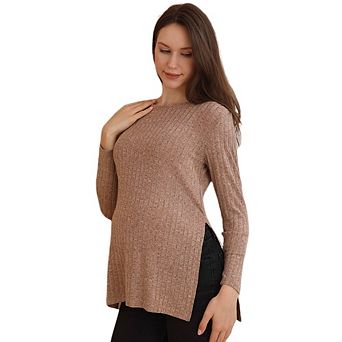 Womens Maternity Tops Long Sleeve Pregnancy Tunic Blouses Crew Neck Ribbed Shirts Pregnant Clothes