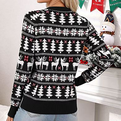 Women's Christmas Sweater Loose Fit Soft Crewneck Long Sleeve Comfortable