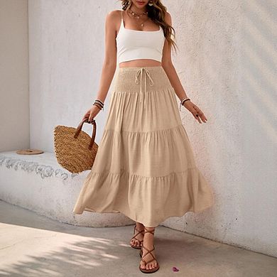 Womens Boho Skirt Casual Elegant Smock Layered Tiered Maxi Skirt High Waisted A Line Long Skirts