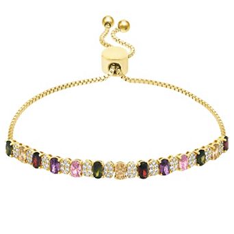 Brilliance 18k Gold Flash Plated Multi Color Cubic Zirconia Adjustable Bracelet