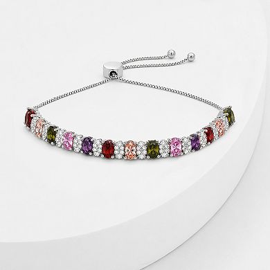 Brilliance 18k Gold Flash Plated Multi Color Cubic Zirconia Adjustable Bracelet