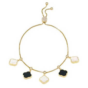 Brilliance 18k Gold Flash Plated Mother-Of-Pearl and Crystal Clover Slider Bracelet