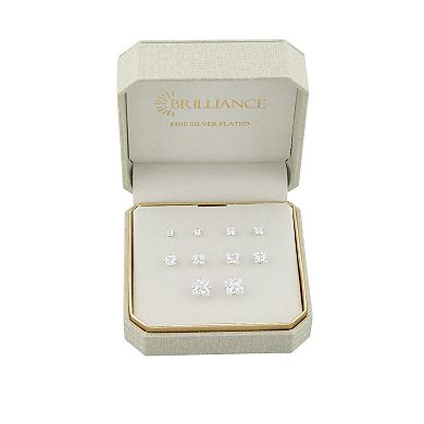Brilliance 5-Pair Square Cubic Zirconia Stud Earring Set