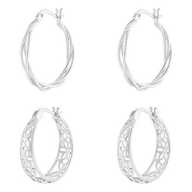 Brilliance Polished Braided & Filigree Hoop Earrings Duo Set