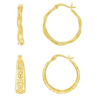 Brilliance Polished Braided & Filigree Hoop Earrings Duo Set