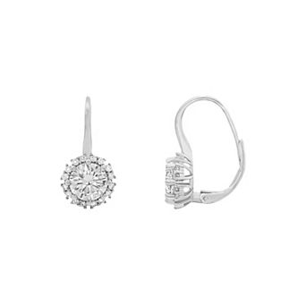 PRIMROSE Sterling Silver Round Cubic Zirconia Halo Drop Earrings