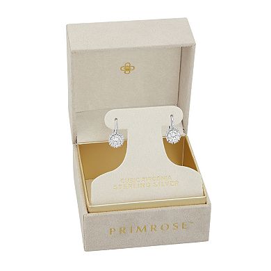 PRIMROSE Sterling Silver Round Cubic Zirconia Halo Drop Earrings
