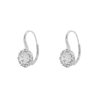 PRIMROSE Sterling Silver Round Cubic Zirconia Halo Drop Earrings