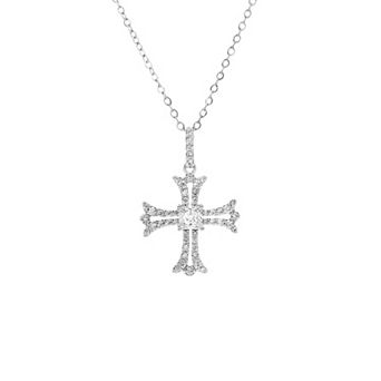 PRIMROSE Sterling Silver Pave Cubic Zirconia Cross Pendant Necklace