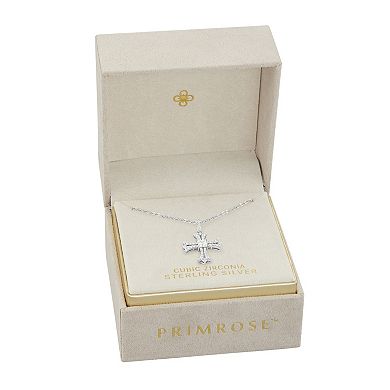 PRIMROSE Sterling Silver Pave Cubic Zirconia Cross Pendant Necklace