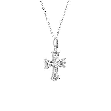 PRIMROSE Sterling Silver Pave Cubic Zirconia Cross Pendant Necklace
