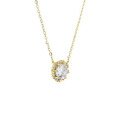PRIMROSE 18k Gold Plated Round Cubic Zirconia Halo Pendant Necklace