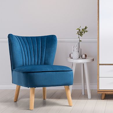 Modern Armless Velvet Accent Chair with Solid Wood Legs-Blue