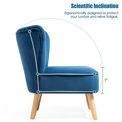 Modern Armless Velvet Accent Chair with Solid Wood Legs-Blue