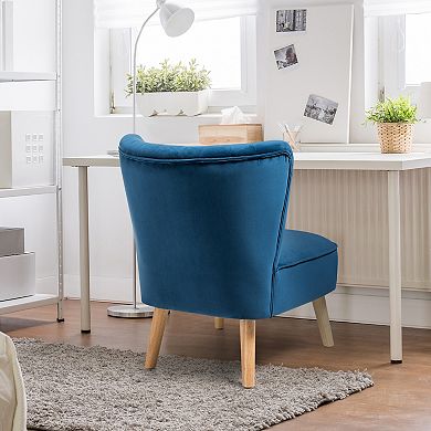 Modern Armless Velvet Accent Chair with Solid Wood Legs-Blue