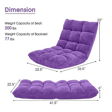 14-Position Adjustable Floor Chair with Cushioned Seat and Backrest-Purple