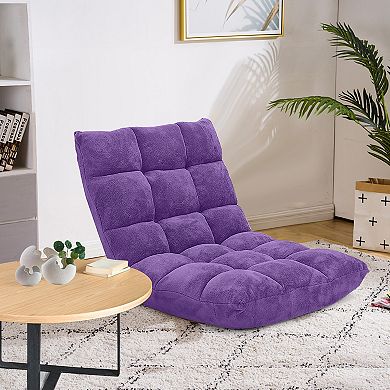 14-Position Adjustable Floor Chair with Cushioned Seat and Backrest-Purple