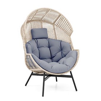 Oversized Wicker Egg Chair with Cushions and Headrest