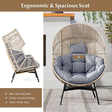 Oversized Wicker Egg Chair with Cushions and Headrest
