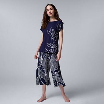 Women's Simply Vera Vera Wang Short Sleeve Pajama Top & Pajama Culotte Bottoms Set