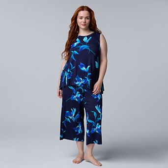 Plus Size Simply Vera Vera Wang Cozy Pajama Tank Top & Pajama Culotte Bottoms Set
