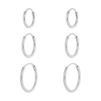 PRIMROSE Sterling Silver Polished Hoop Earrings Trio Set