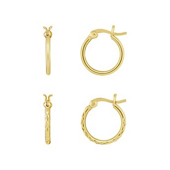 PRIMROSE 18k Gold Plated Polished Hoop Earrings Duo Set