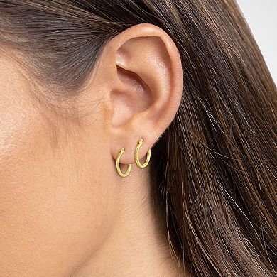 PRIMROSE 18k Gold Plated Polished Hoop Earrings Duo Set