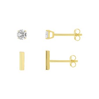 PRIMROSE 18k Gold Plated Cubic Zirconia Polished Bar Stud Earrings Duo Set