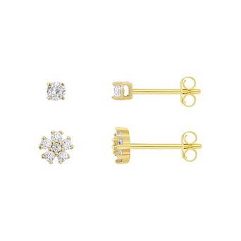 PRIMROSE 18k Gold Plated Cubic Zirconia Stud Earrings Duo Set