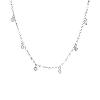 PRIMROSE Sterling Silver Cubic Zirconia Station Cable Chain Necklace