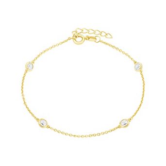 PRIMROSE 18k Gold Plated Cubic Zirconia Station Cable Chain Bracelet