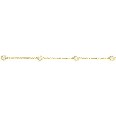 PRIMROSE 18k Gold Plated Cubic Zirconia Station Cable Chain Bracelet