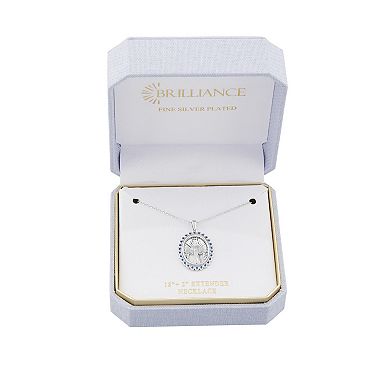 Brilliance Fine Silver Plated Blue Spinel Religious Medallion Pendant Necklace