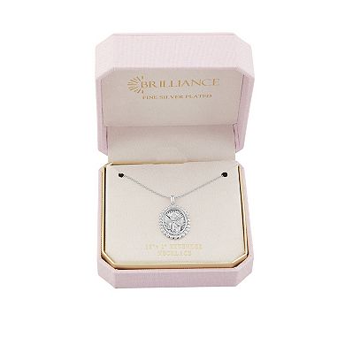 Brilliance Fine Silver Plated Cubic Zirconia Religious Medallion Pendant Necklace
