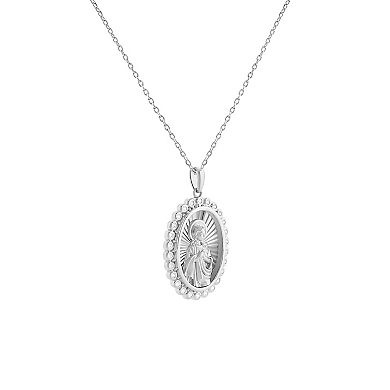 Brilliance Fine Silver Plated Cubic Zirconia Religious Medallion Pendant Necklace