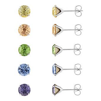 Brilliance Fine Silver Plated Crystal 5-Pair Stud Earring Set