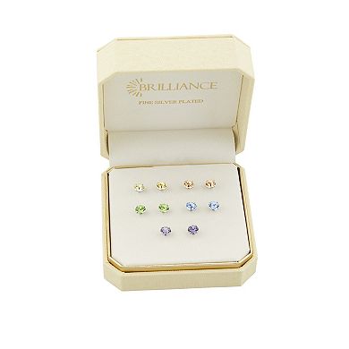 Brilliance Fine Silver Plated Crystal 5-Pair Stud Earring Set