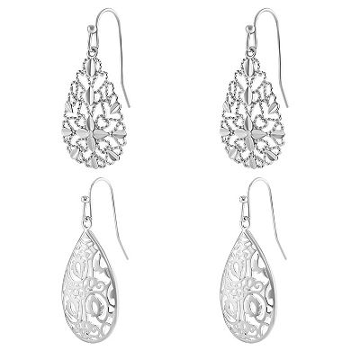 Brilliance Fine Silver Plated Filigree Drop Earrings Duo Set