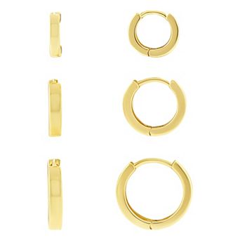 Brilliance 18k Gold Flash Plated 3-Pair Polished Hoop Earring Set