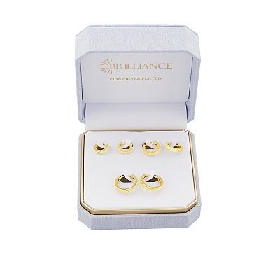 Brilliance 18k Gold Flash Plated 3-Pair Polished Hoop Earring Set