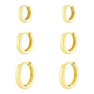Brilliance 18k Gold Flash Plated 3-Pair Polished Hoop Earring Set